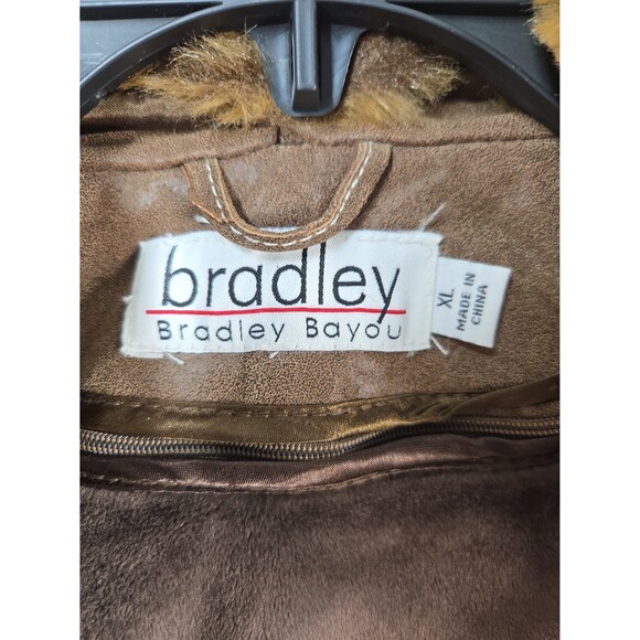 Y2K Bradley Bayou Leather Brown Bomber Coat Jacket Removable Fur Collar Wom XL - Picture 3 of 12